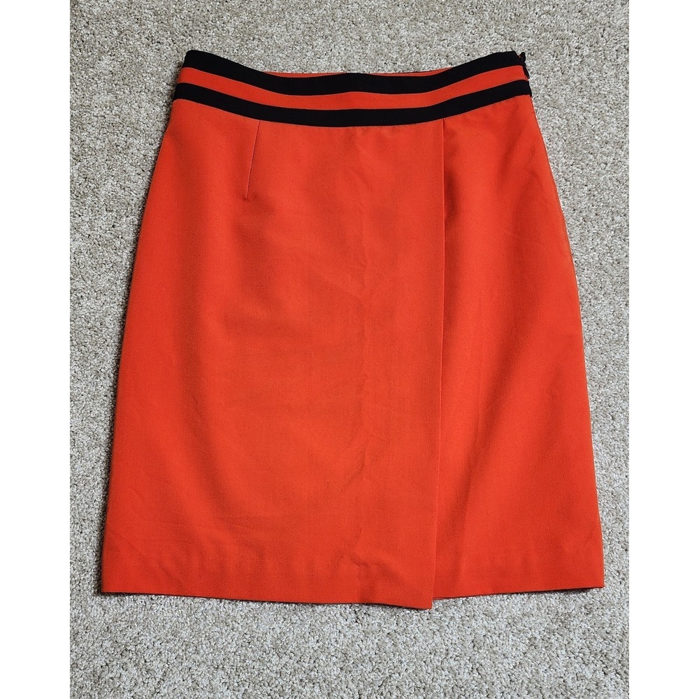 Worthington Orange A-Line Skirt Black Stripe Detail Preppy Career Wear Size 10